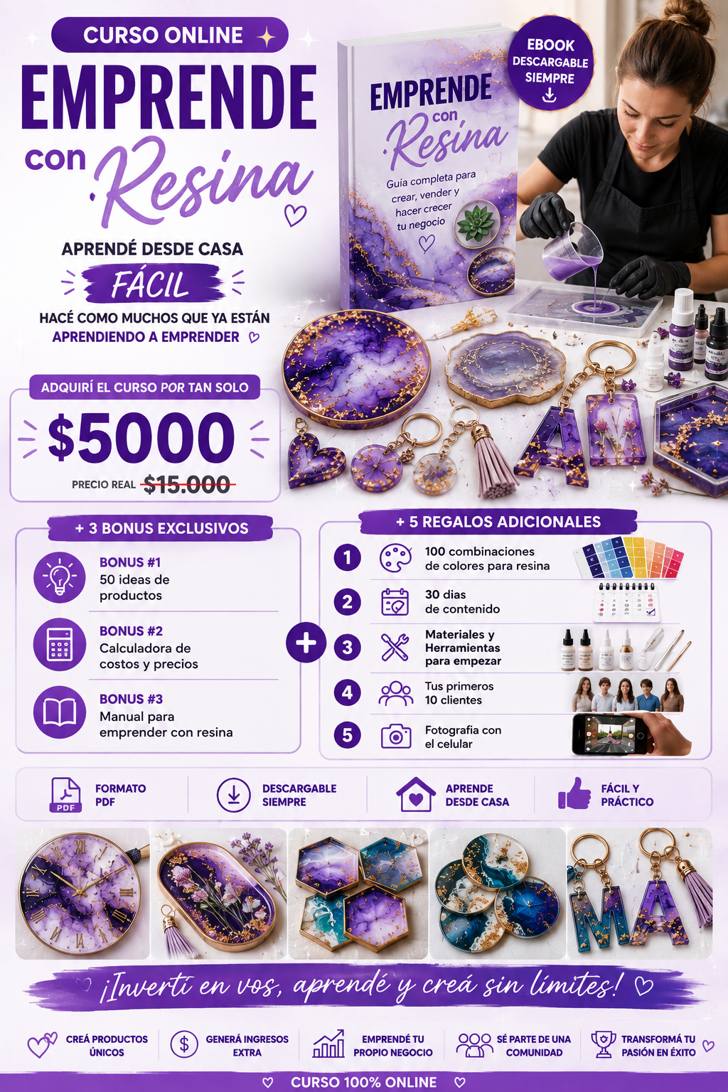 CURSO DE RESINA EPOXI + 3 BONUS + 5 REGALOS
